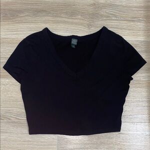 Wild Fable Black Fitted Cropped Shirt V-Neck
